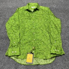 Camicia Etro Verde Foglie Bottoni Manica Lunga 100% Cotone Italia Uomo Large Nuova con etichette