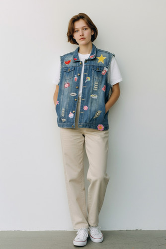 Gilet denim ooak con - denim,