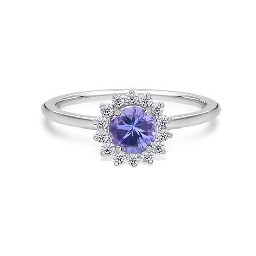 Anello aureola tondo tanzanite