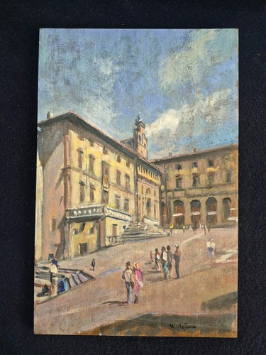 Dipinto olio tavola piazza - dipinto, su