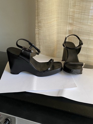 Gucci nero pelle zeppa - gucci,