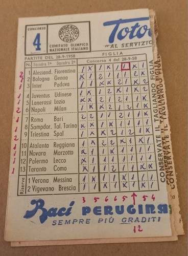 Schedina totocalcio 1958 - totocalcio, 4/1958