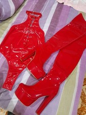 Thigh boots red latex body - red,