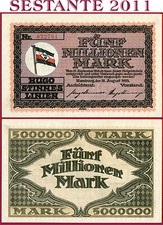 (com) GERMANIA HUGO STINNES LINIEN HAMBURG - 5 MILIONI DI MARCHI 18,8. 1923 - UNC-
