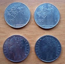 N. 2 monete da 100 lire del