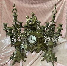 Trittico bronzo Orologio da tavolo Stile Francese Lancini/Hermle e 2 candelabri