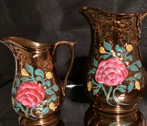 Antique pair copper lusterware - antique,