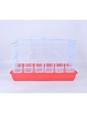 Gabbia Cova Uccelli Rossa con Divisorio, Mangiatoie e Posatoi 58X35X36,5h cm