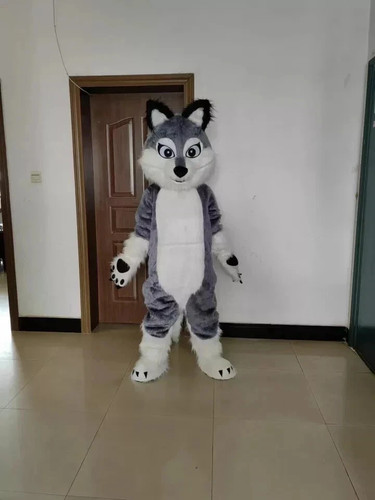 Costume mascotte grigio bianco