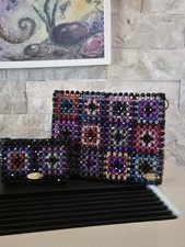 borsa gioiello, misura media+ porta carte in perle acriliche fantasia granny