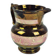 antica BROCCA LATTIERA ENGLAND IN SMALTO BRILLANTE  “COPPER LUSTREWARE JERSEY”