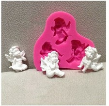 bj STAMPO 3 ANGELI SILICONE PER GESSO CIOCCOLATO DOLCI BISCOTTI ZUCCHERO RESINA