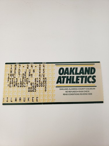 1991 oakland ticket stub - oakland,
