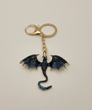 PORTE CLE DRAGON BLEU STRASS 