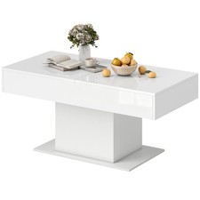 HOMCOM Tavolino da Caffè Estensibile con Vano Contenitore Moderno Bianco Lucido