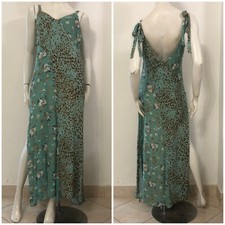DENNY ROSE Vestito maxi abito azzurro leopardato floreale ampi spacchi Tg 44