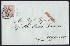 LOMBARDO VENETO 1853 - 30 c. n. 8 MILANO x LUGANO SVIZZERA, FRANCA