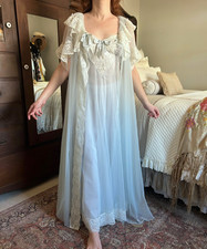 Set accappatoio e camicia da notte vintage anni 60 Peignoir, blu bianco, matrimonio sposa, lingerie