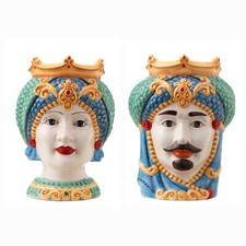 Coppia Vasi Testa Di Moro - Stile Siciliano Ceramiche Caltagirone 