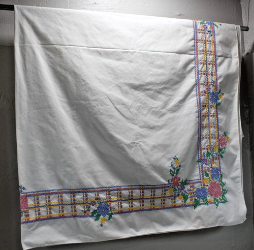 Tovaglia vintage lino ricamata