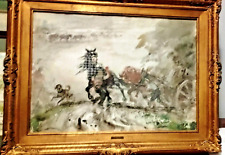 Giulio Falzoni dipinto acquerello I carrettieri. fine anni '50.