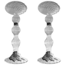 Porta candela candeliere bugia in vetro soffiato set da 2 con argento made in It