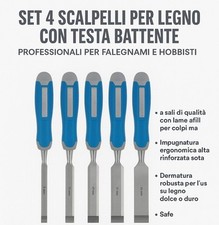 Set 4 Scalpelli per Legno con Testa Battente – Professionali per Falegnami e Hob