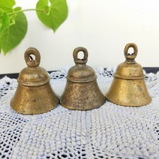 Campana Decorativa In Bronzo Fatta A Mano Primitiva Vintage Anni '20 3 Pz M578