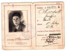 Tessera - Partito Nazionale Fascista - Fascio Giovanile - PNF - Taranto - 1931