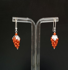 Orecchini donna corallo rosso pendenti monachella argento bianco 925 grappolo