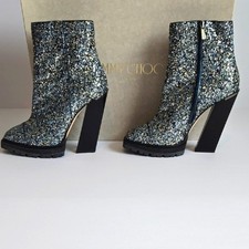 NIB- Jimmy Choo 'MADRA 130' Coarse Glitter Ankle Boots, Electric Blue - Size 38