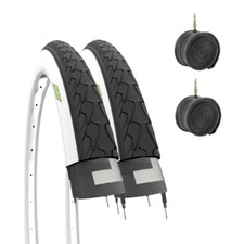 2 COPERTONI 700 X 35 C + CAMERE PNEUMATICI BIANCONERI BICICLETTA TREKKING CITY