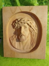SCULTURA VOLTO DI GESU QUADRO IN LEGNO ARTE SACRA REALIZZATO A MANO NON FIRMATO