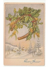 1956 decorazione natalizia ferro di cavallo portafortuna cartolina Buon Anno