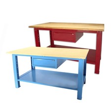 Banco da lavoro SOGI 1,5 metri con piano in legno + 1 cassetto - blu/rosso