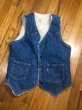 Gilet vintage LEVIS arancione linguetta denim fodera sherpa anni 70 boho hippie s biker