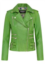 Donna Pelle Biker Giacca Verde