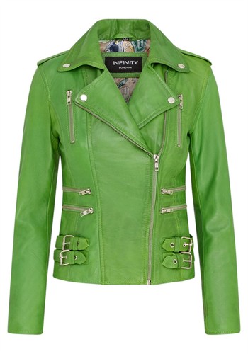 Donna pelle biker giacca - giacca, verde