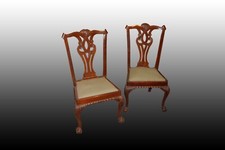 Gruppo di 4 sedie inglesi stile Chippendale in legno di mogano