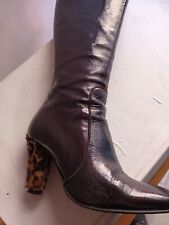 stivale pelle  nero 36 lucido con tacco leopardato, usato ma in buone condizioni