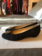 SALVATORE FERRAGAMO LUSSO BALLERINE SUEDE BLACK GOLD ORIGINAL 9 AA US 39 EU 6 UK