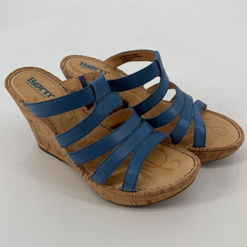 Born blue leather strappy cork - leather,