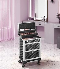 Trolley Lavoro Make up Alluminio Porta Trucco Estetista Beauty 4 Ruote Nero