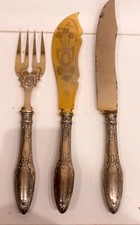 SET 3 POSATE PER CARNE e PESCE Argento 800 ANTICHE FORCHETTONE E 2 COLTELLONI