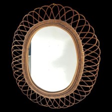 Specchiera specchio ovale in vimini rattan stile Franco Albini Vintage