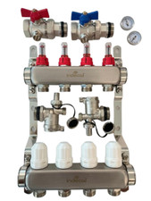 Collettore inox  indicatore di flusso per impianti radianti da 4 a 15 attacchi
