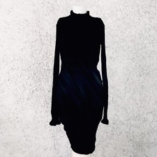 PIECES VESTITO NERO LUNGO A COSTINE COLLETTO LUPETTO ADERENTE SEXY SLIM