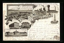 Litografia Lager Lechfeld, nuova caserma, Platz-Commando, impianto idrico 1904 