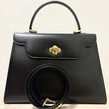 Borsa a mano BALLY vintage manico superiore 2 vie pelle di vitello nera ferramenta oro donna