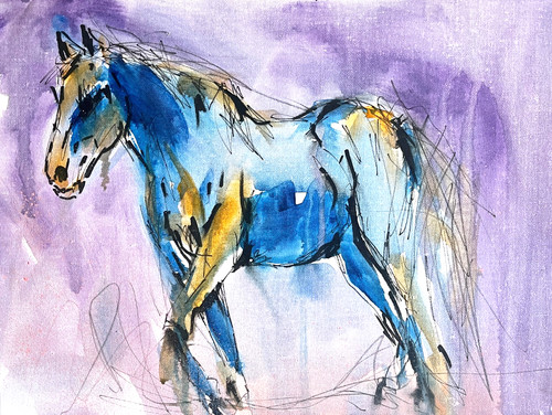 Quadro cavallo blu tela